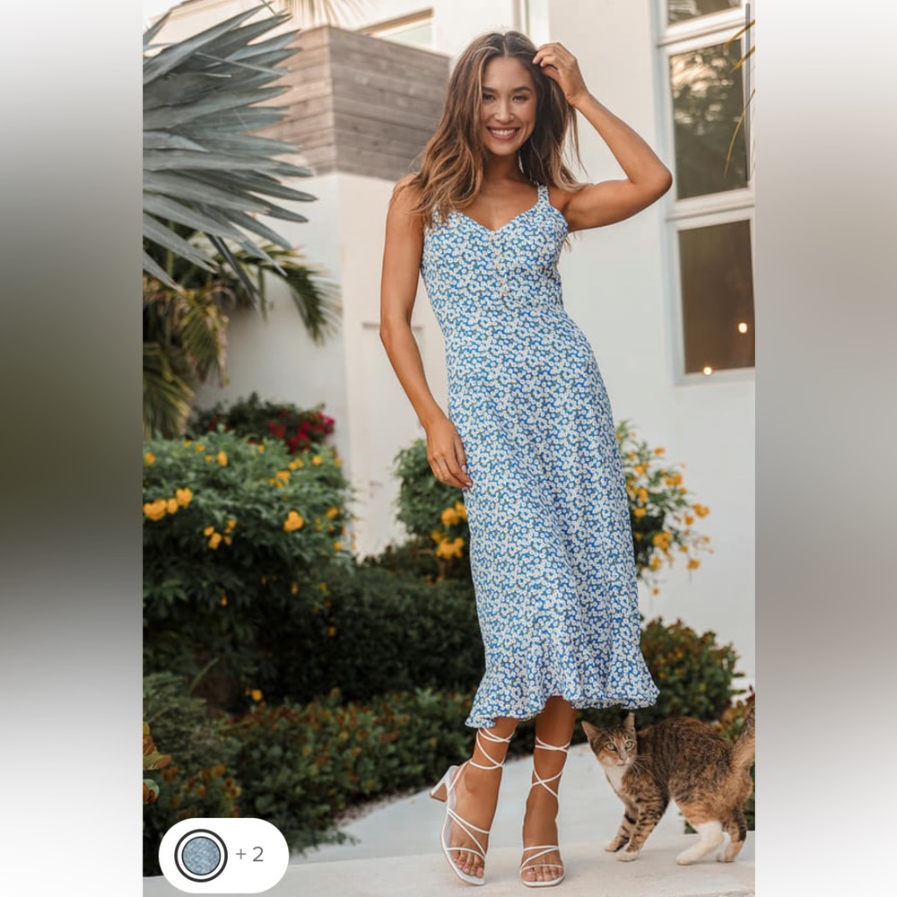 XS Lulus Darling Daisies Midi Dress